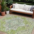 10' X 14' Green Ivory And Brown Oriental Washable Indoor Outdoor Area Rug