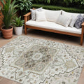 10' X 14' Ivory And Brown Oriental Washable Indoor Outdoor Area Rug