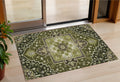3' X 5' Olive Green Ivory And Brown Oriental Washable Indoor Outdoor Area Rug