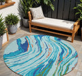 8' Blue Pink And Green Round Abstract Washable Indoor Outdoor Area Rug