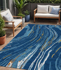 5' X 8' Navy Blue Gold And Copper Abstract Washable Indoor Outdoor Area Rug