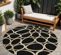 8' Black Ivory And Beige Round Abstract Washable Indoor Outdoor Area Rug