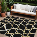 8' X 10' Black Ivory And Beige Abstract Washable Indoor Outdoor Area Rug