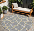 8' Gray Ivory And Beige Round Abstract Washable Indoor Outdoor Area Rug