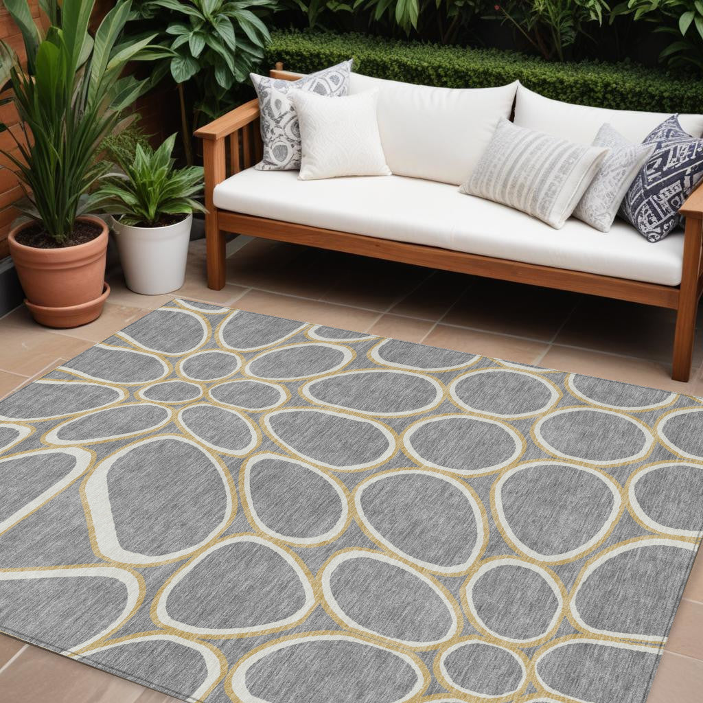9' X 12' Gray Ivory And Beige Abstract Washable Indoor Outdoor Area Rug
