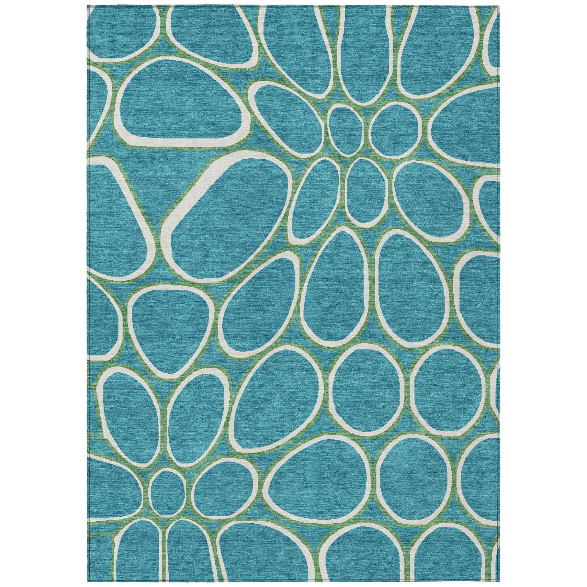 9' X 12' Teal Blue Ivory And Green Abstract Washable Indoor Outdoor Area Rug