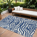 10' X 14' Navy Blue And Ivory Animal Print Washable Indoor Outdoor Area Rug