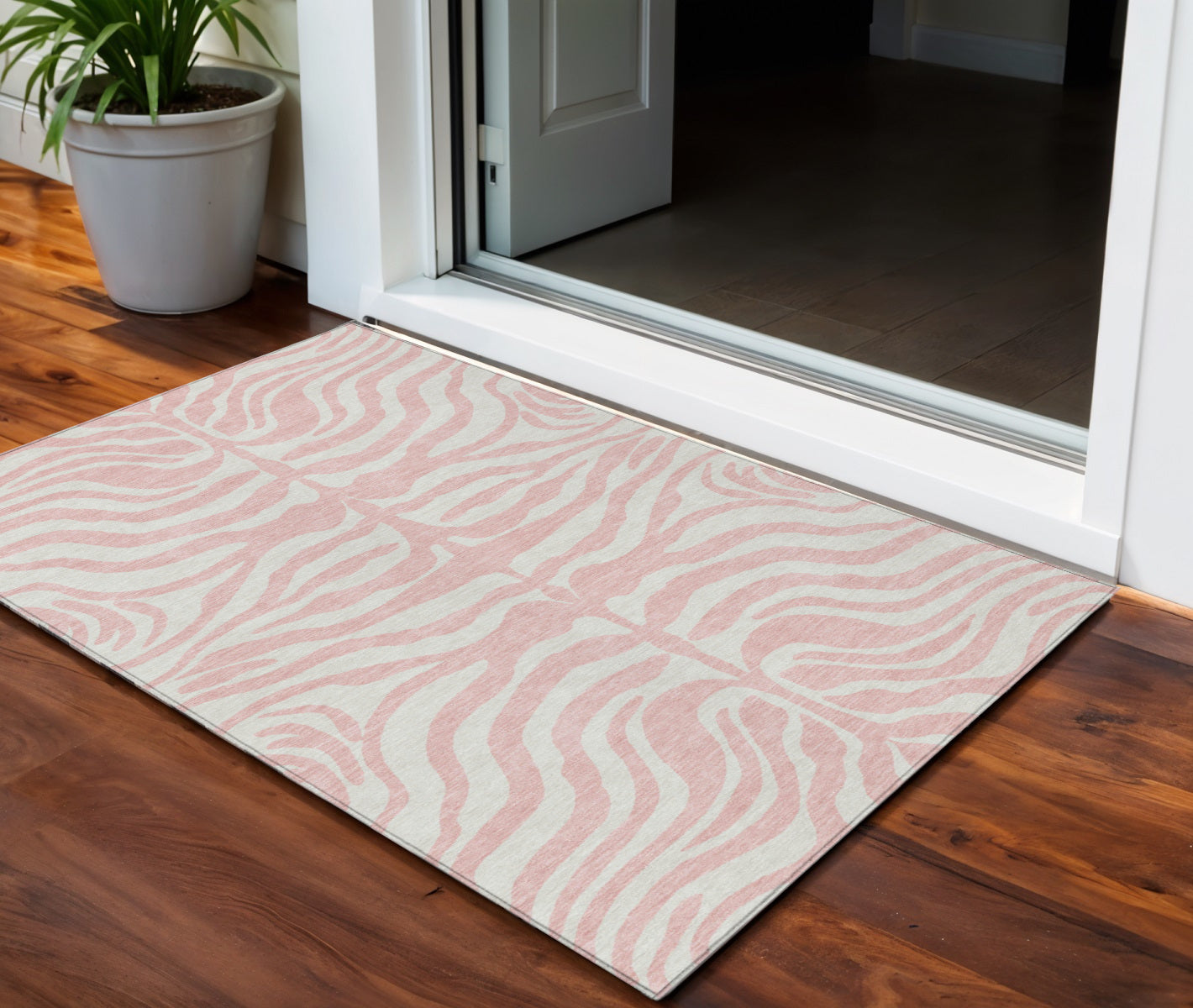 3' X 5' Pink And Gray Animal Print Washable Indoor Outdoor Area Rug