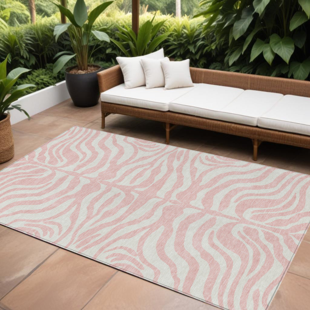 9' X 12' Pink And Gray Animal Print Washable Indoor Outdoor Area Rug
