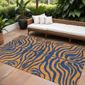 8' X 10' Navy Blue And Pink Animal Print Washable Indoor Outdoor Area Rug