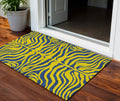3' X 5' Yellow And Blue Animal Print Washable Indoor Outdoor Area Rug
