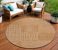 8' Copper And Ivory Round Geometric Washable Indoor Outdoor Area Rug