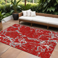 9' X 12' Red Ivory And Gray Striped Washable Indoor Outdoor Area Rug