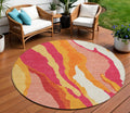8' Blush Copper And Ivory Round Abstract Washable Indoor Outdoor Area Rug