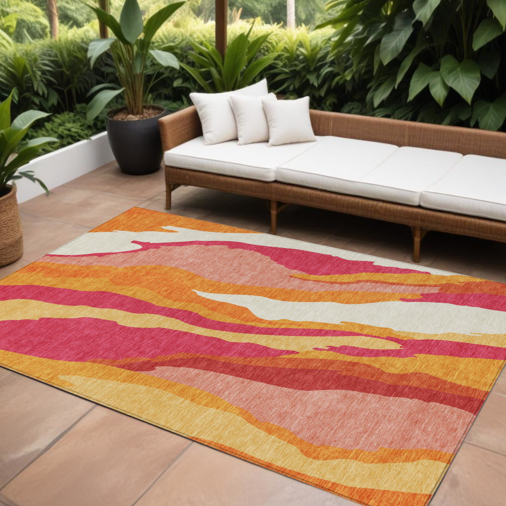 9' X 12' Blush Copper And Ivory Abstract Washable Indoor Outdoor Area Rug