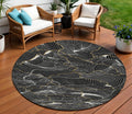 8' Black Ivory And Gold Round Abstract Washable Indoor Outdoor Area Rug