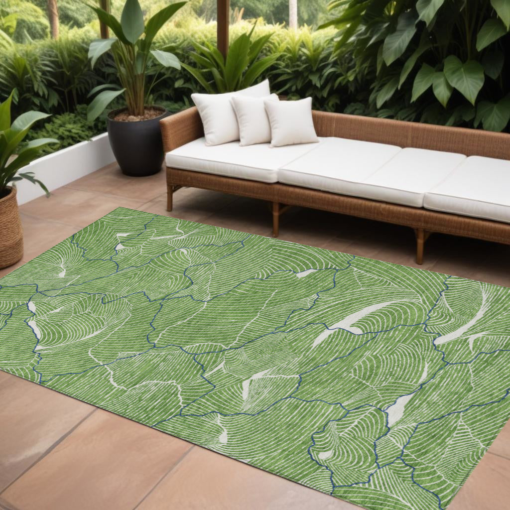 8' X 10' Green Blue And Ivory Abstract Washable Indoor Outdoor Area Rug
