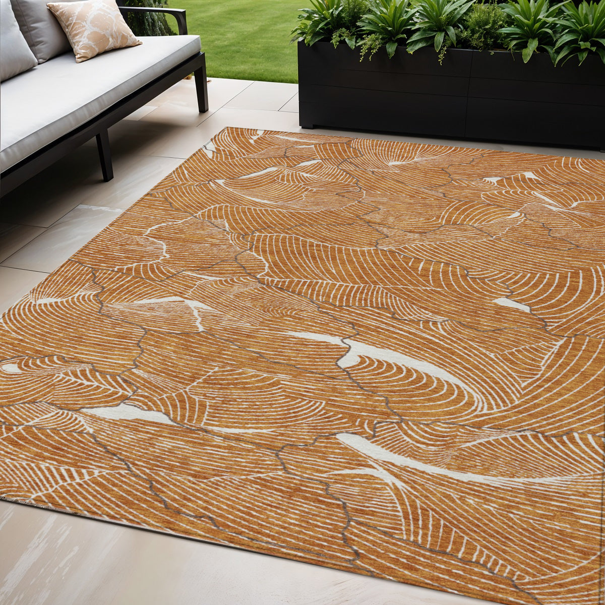 5' X 8' Copper Brown And Ivory Abstract Washable Indoor Outdoor Area Rug