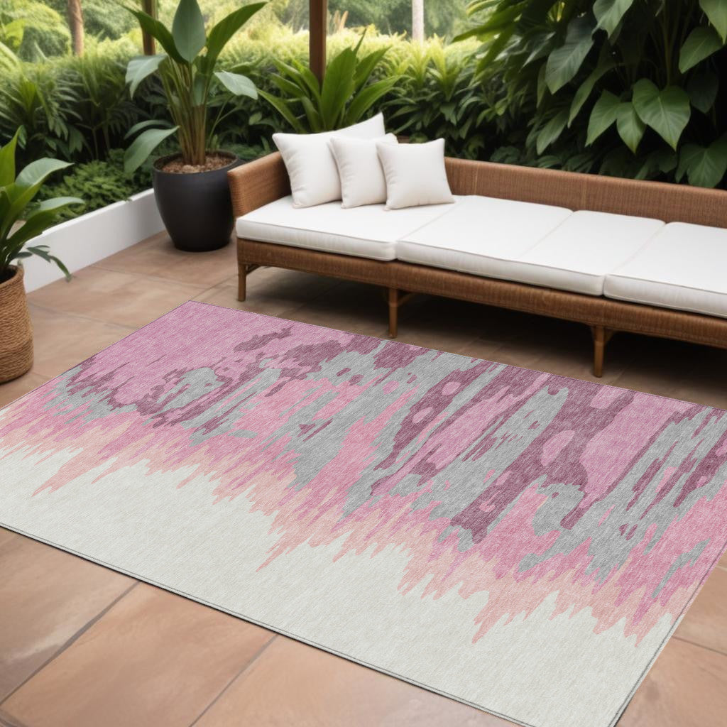 10' X 14' Blush Beige And Gray Abstract Washable Indoor Outdoor Area Rug