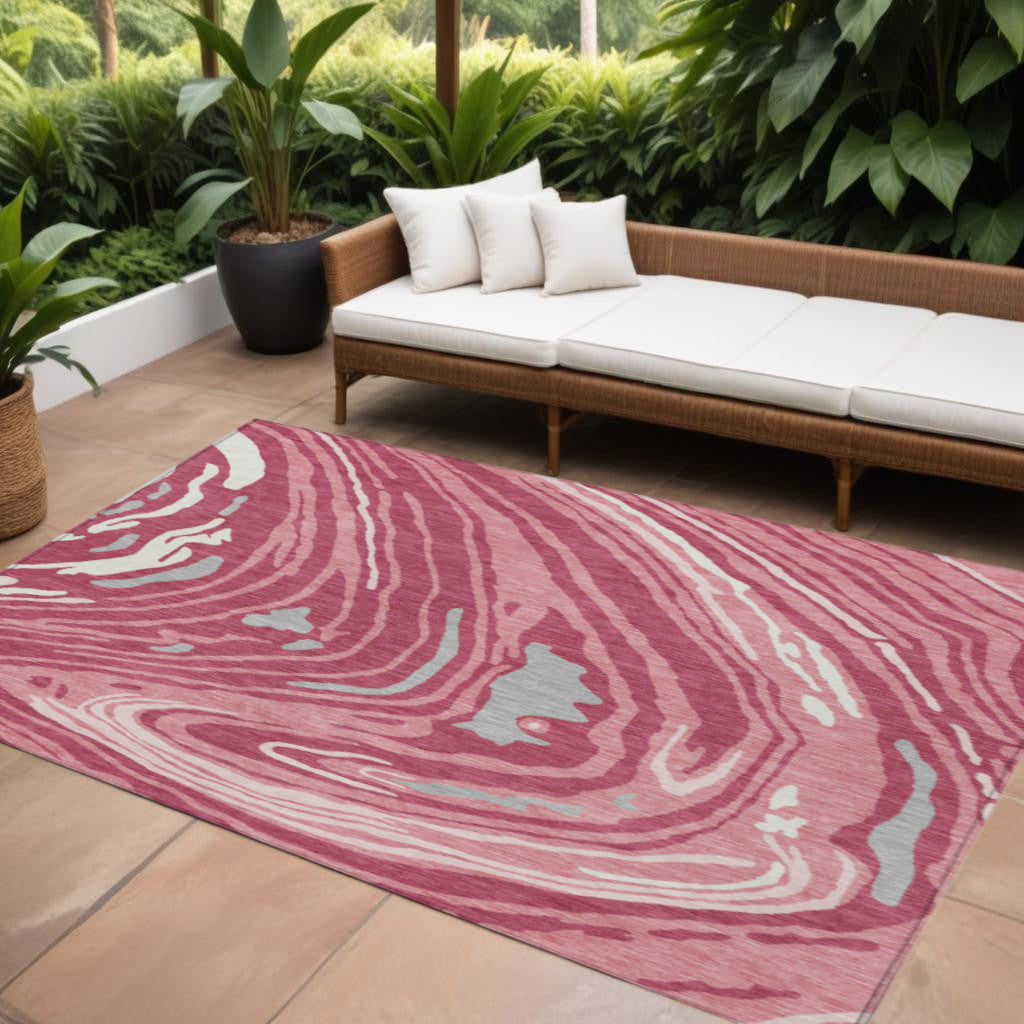 9' X 12' Blush Ivory And Gray Abstract Washable Indoor Outdoor Area Rug