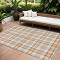 10' X 14' Peach And Beige Plaid Washable Indoor Outdoor Area Rug