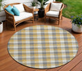 8' Gray Tan And Beige Round Plaid Washable Indoor Outdoor Area Rug