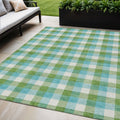 5' X 8' Lime Green Aqua And Beige Plaid Washable Indoor Outdoor Area Rug