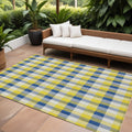 10' X 14' Yellow Blue And Beige Plaid Washable Indoor Outdoor Area Rug