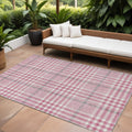 10' X 14' Blush Gray And Ivory Plaid Washable Indoor Outdoor Area Rug