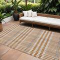 9' X 12' Brown Beige And Beige Plaid Washable Indoor Outdoor Area Rug