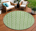 8' Green And Ivory Round Ogee Washable Indoor Outdoor Area Rug