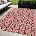 5' X 8' Red And Ivory Ogee Washable Indoor Outdoor Area Rug