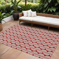 9' X 12' Red And Ivory Ogee Washable Indoor Outdoor Area Rug