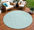 8' Aqua And Beige Round Ogee Washable Indoor Outdoor Area Rug