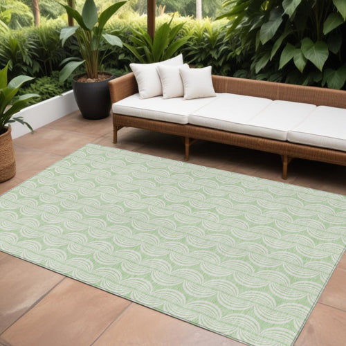10' X 14' Mint Green And Beige Ogee Washable Indoor Outdoor Area Rug