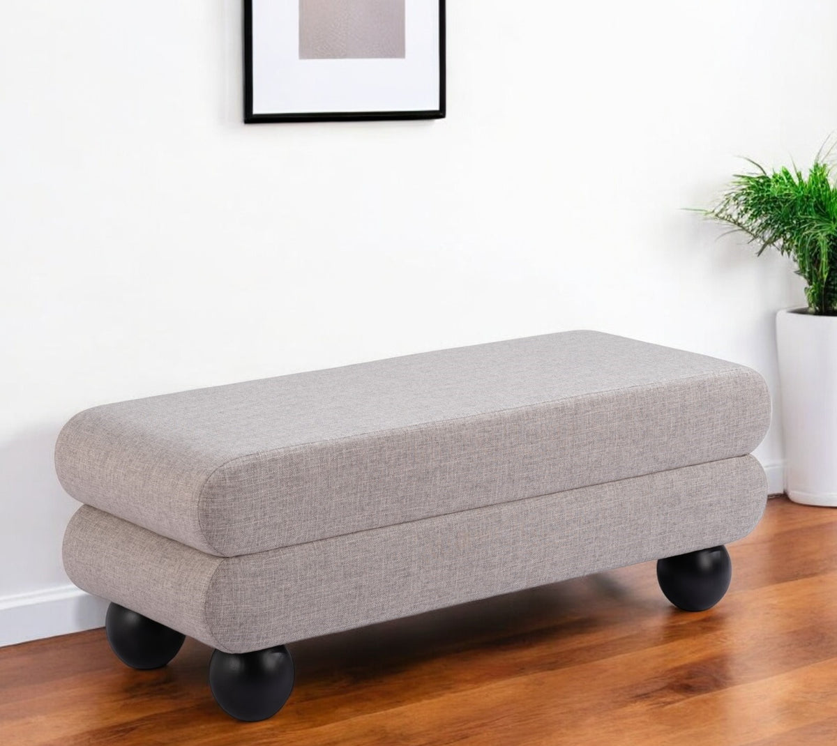 45'' Gray and Black Fabric Upholstered Bench
