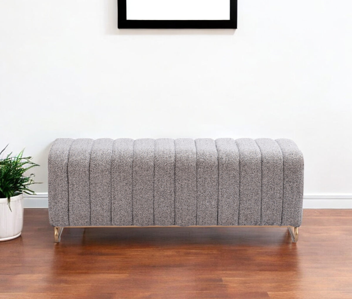 47'' Gray and Gold Boucle Upholstered Bench