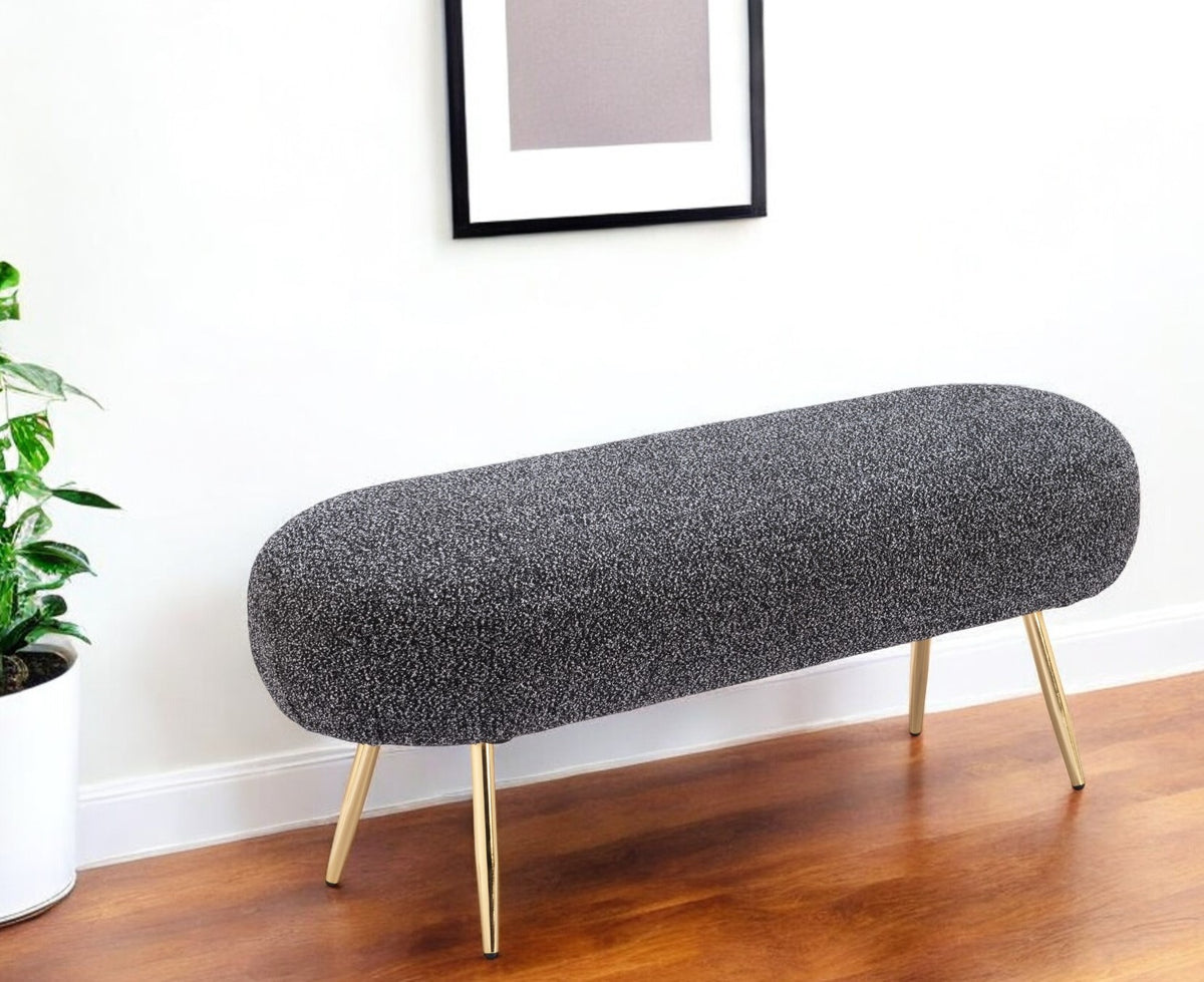 47'' Black and Gold Boucle Upholstered Bench