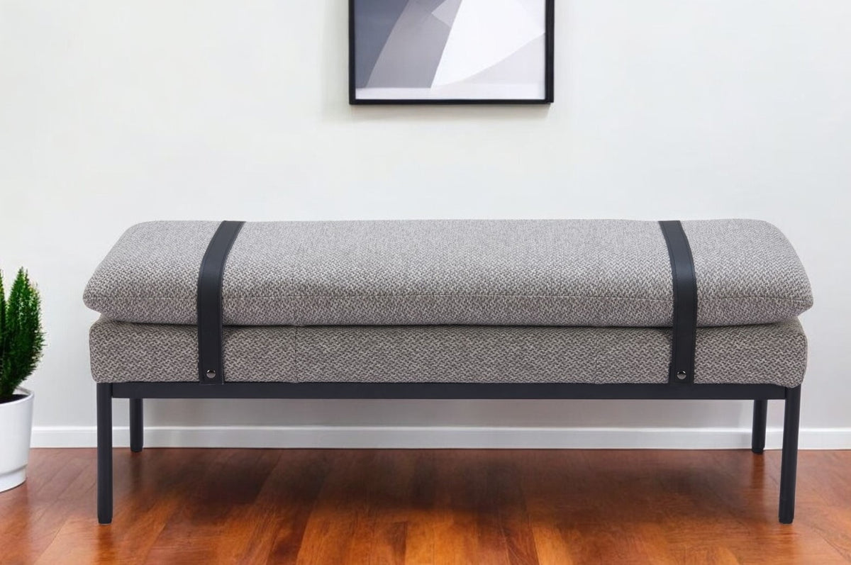 47'' Gray and Black Fabric Upholstered Bench