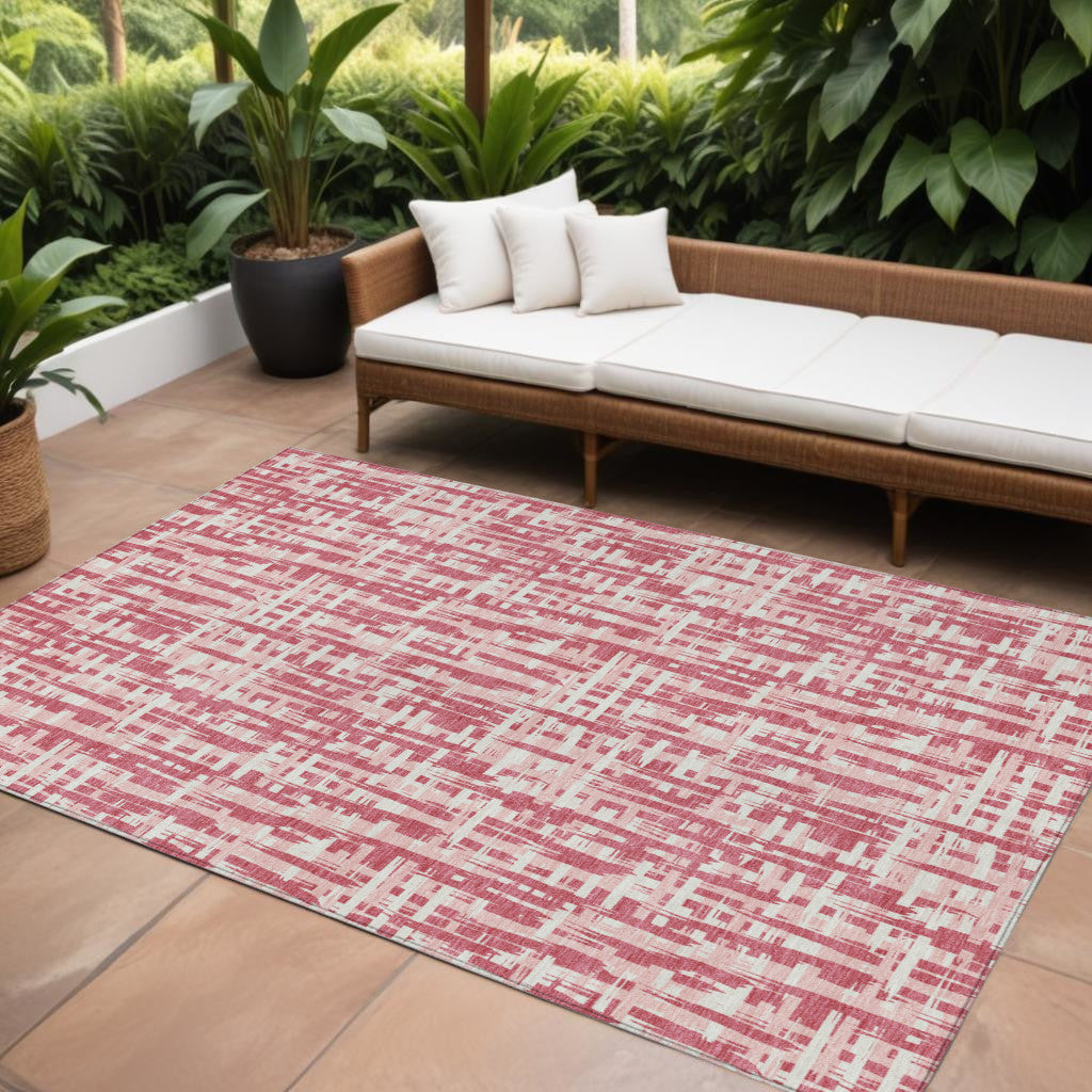 10' X 14' Blush Pink And Beige Abstract Washable Indoor Outdoor Area Rug