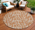 8' Terra Cotta Tan And Ivory Round Abstract Washable Indoor Outdoor Area Rug