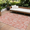 8' X 10' Coral Pink And Ivory Abstract Washable Indoor Outdoor Area Rug