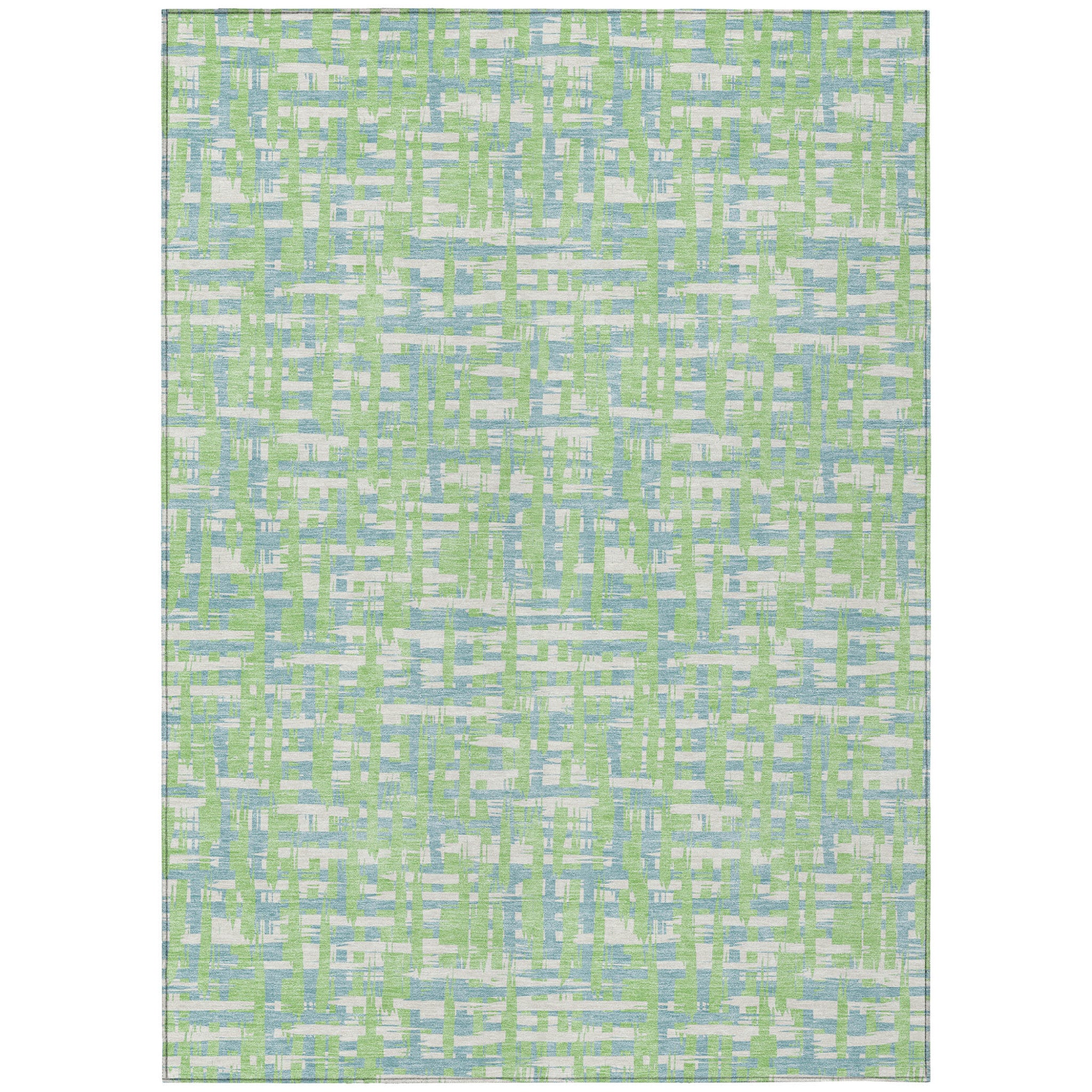 9' X 12' Mint Green Blue And Beige Abstract Washable Indoor Outdoor Area Rug