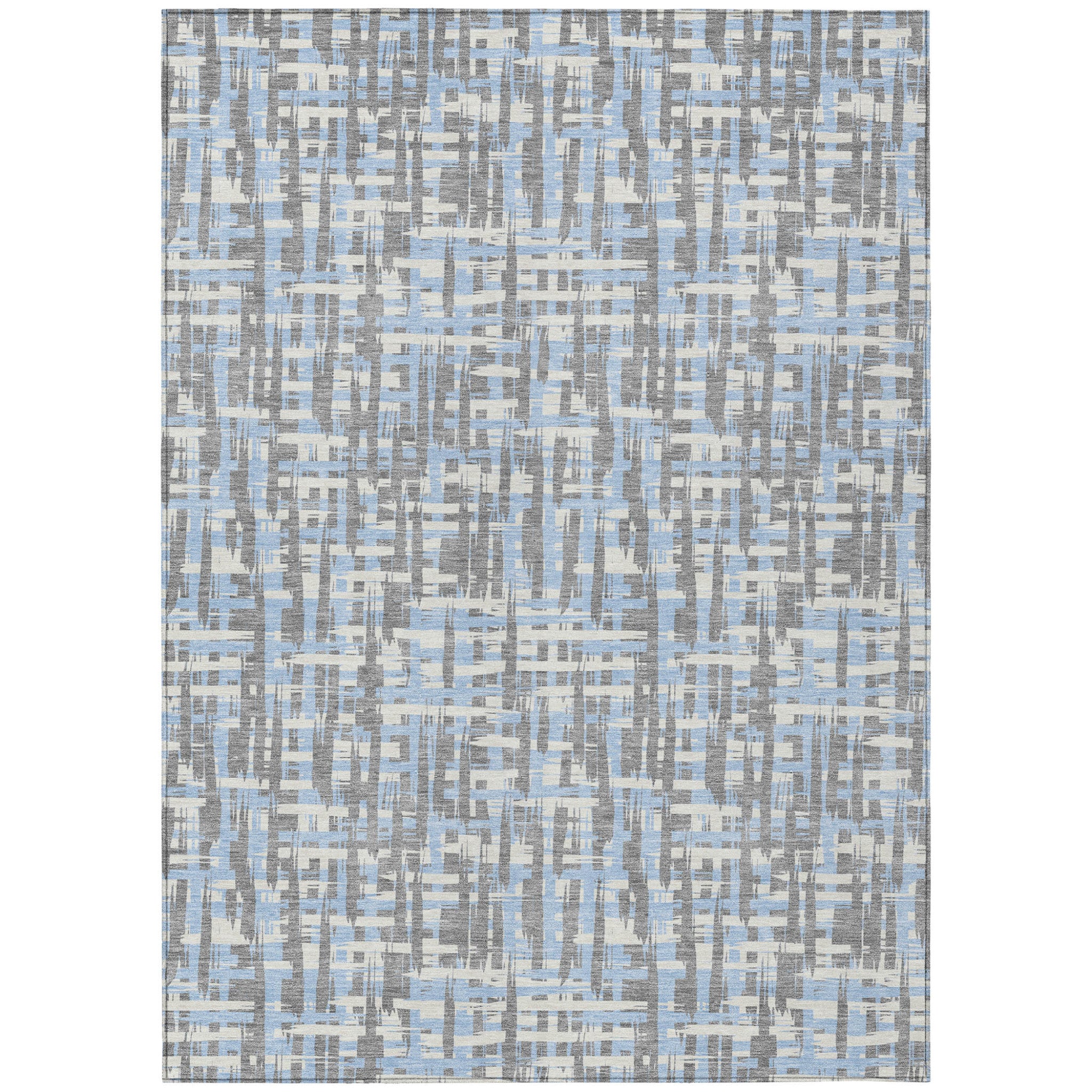 9' X 12' Silver Blue And Beige Abstract Washable Indoor Outdoor Area Rug