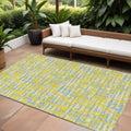 8' X 10' Yellow Denim Blue And Beige Abstract Washable Indoor Outdoor Area Rug