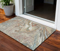 3' X 5' Beige Pink And Blue Abstract Washable Indoor Outdoor Area Rug