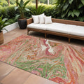 8' X 10' Coral Green And Ivory Abstract Washable Indoor Outdoor Area Rug