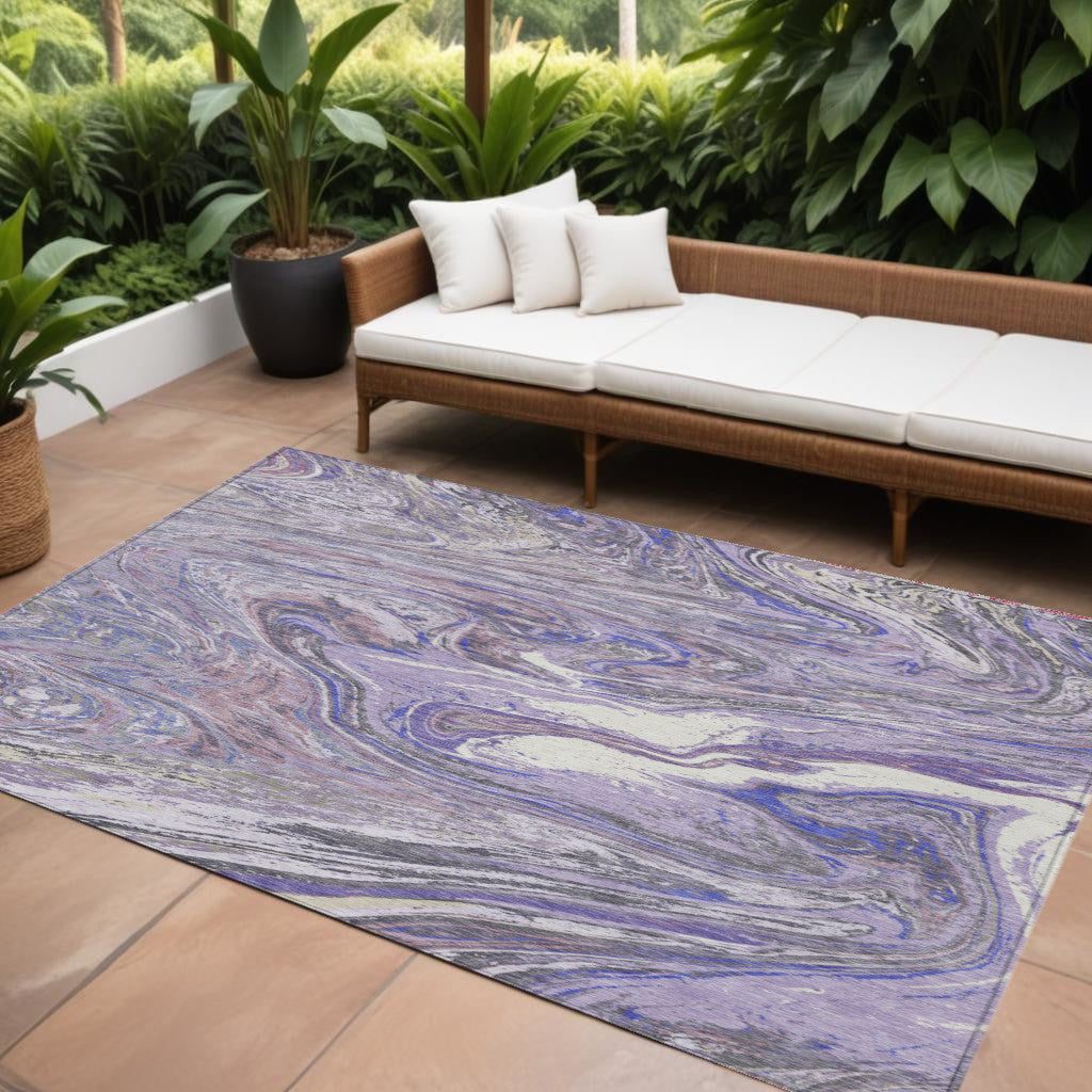 9' X 12' Lavender Purple And Gray Abstract Washable Indoor Outdoor Area Rug