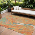 9' X 12' Orange Green And Beige Abstract Washable Indoor Outdoor Area Rug