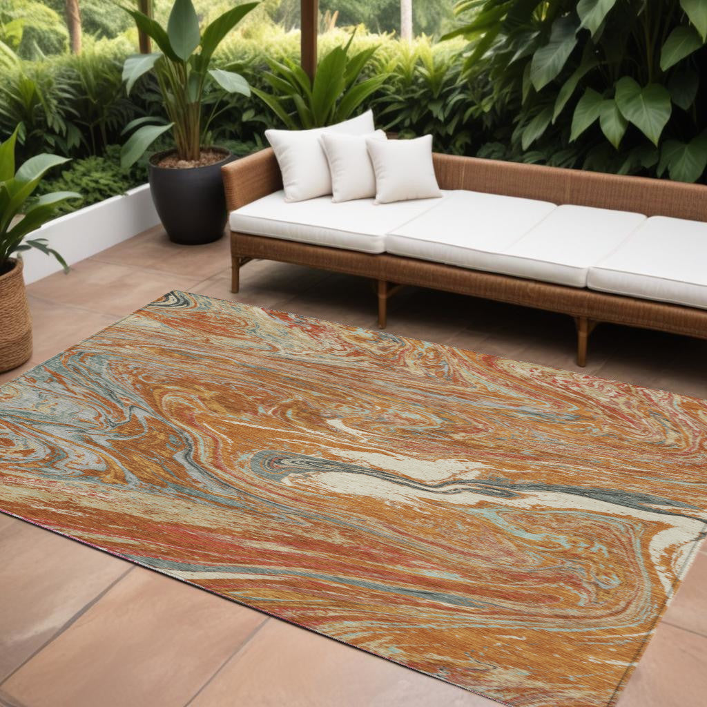 9' X 12' Brown Beige And Gray Abstract Washable Indoor Outdoor Area Rug